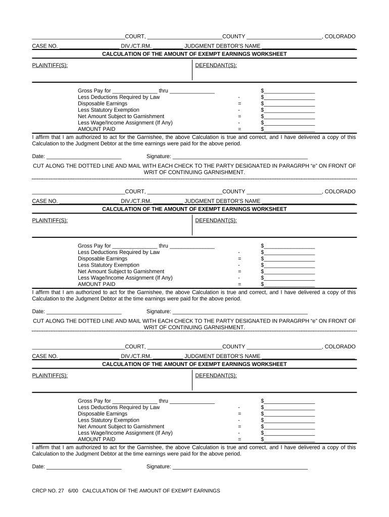 Colorado Calculation  Form