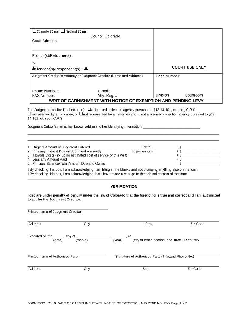 Colorado Garnishment  Form