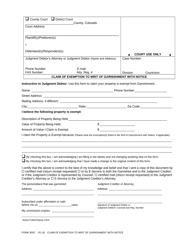 Colorado Exemption  Form
