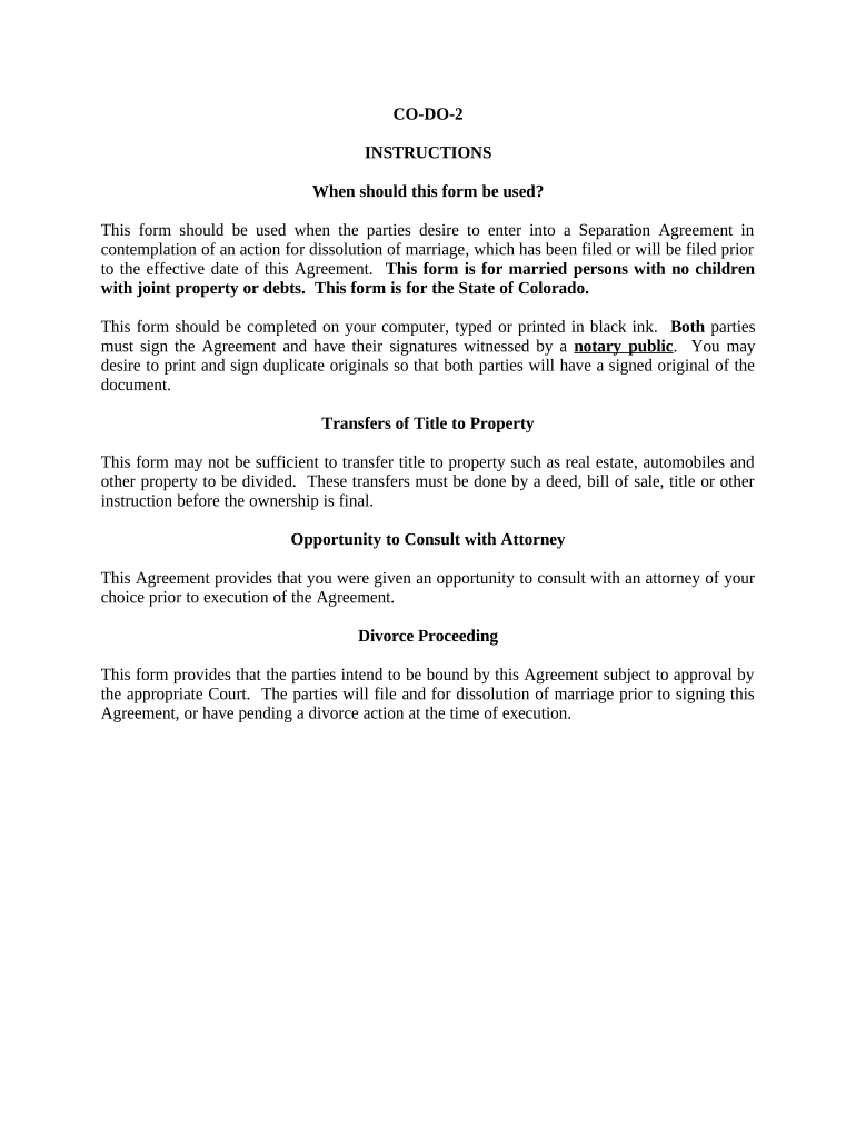 Marital Legal Separation and Property Settlement Agreement Where No Children and Parties May Have Joint Property and or Debts an  Form