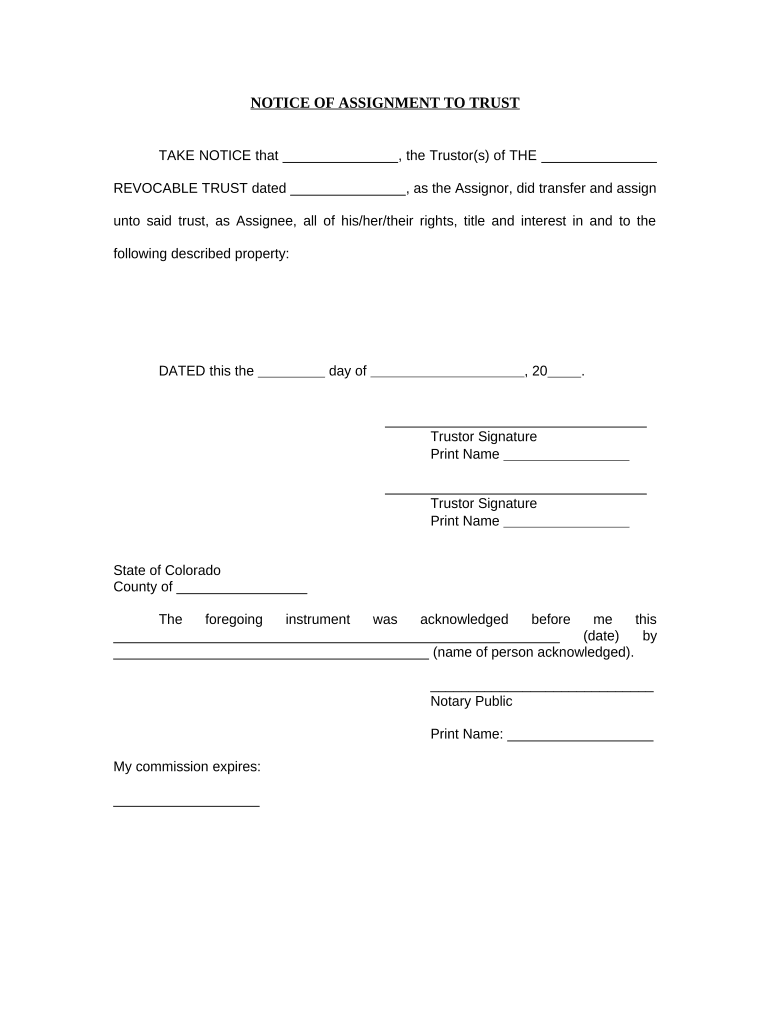 Notice of Assignment to Living Trust Colorado  Form