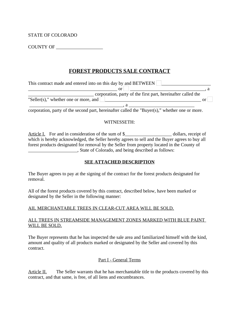 Colorado Forest Products Timber Sale Contract Colorado  Form