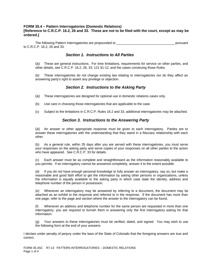 Fillable Online Courts State Co 4 Pattern Interrogatories Domestic  Form