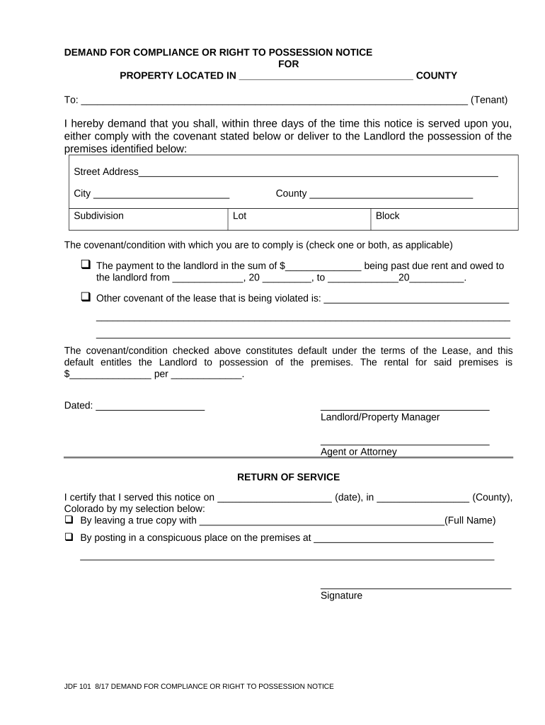 Demand Compliance Possession  Form