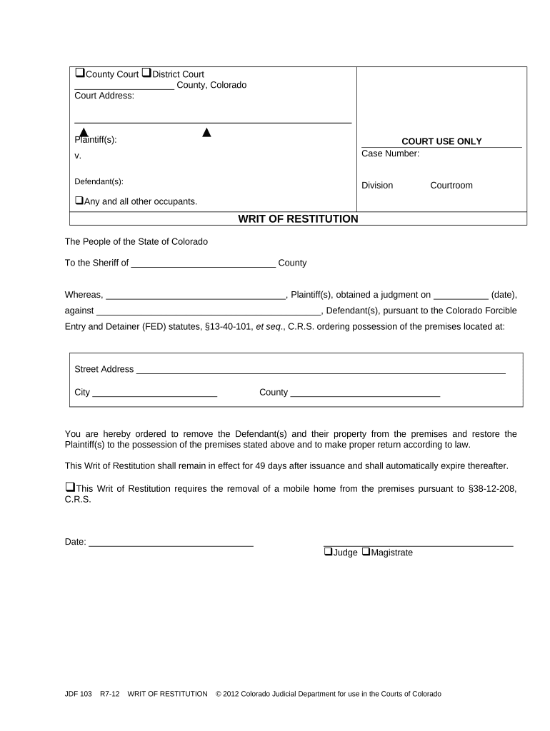 Restitution  Form
