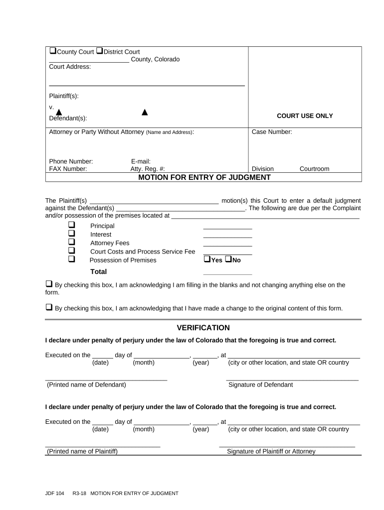 Motion Entry Judgment  Form