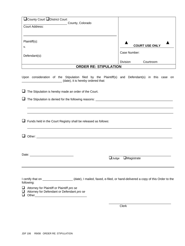 Colorado Stipulation  Form