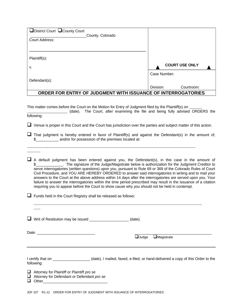 Colorado Judgment  Form