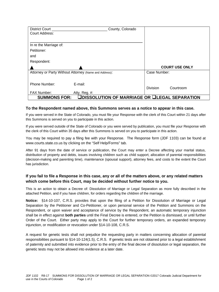 Colorado Dissolution Marriage  Form