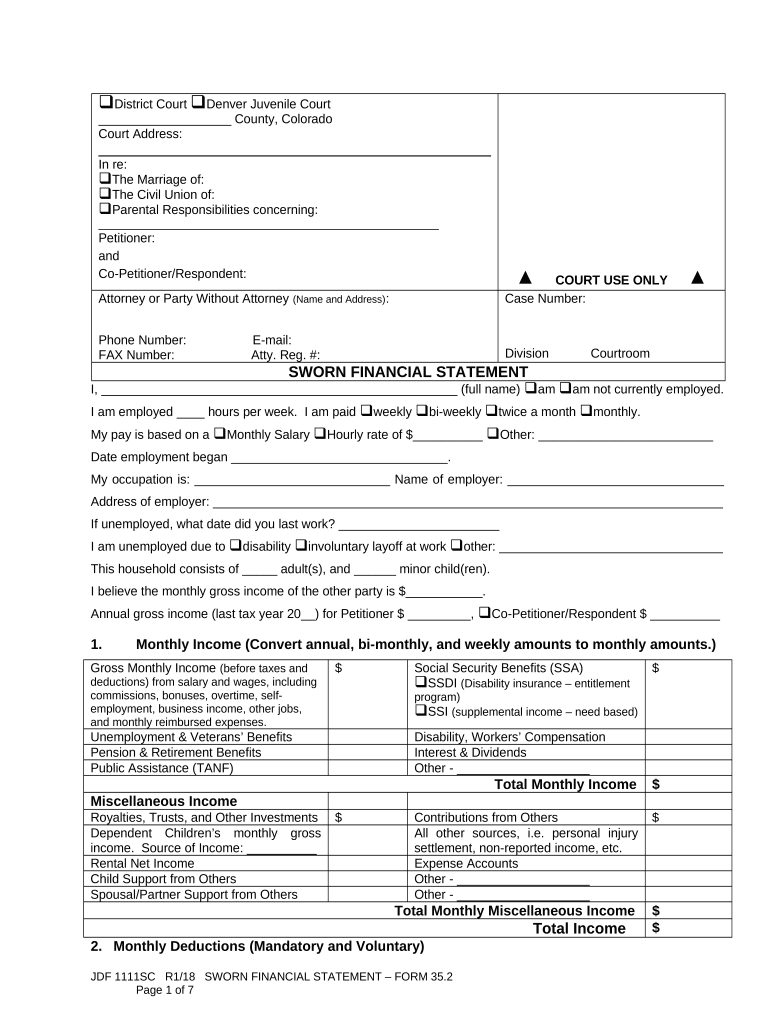 Sworn Financial Statement Colorado  Form