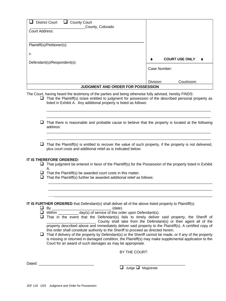Co Judgment Order  Form