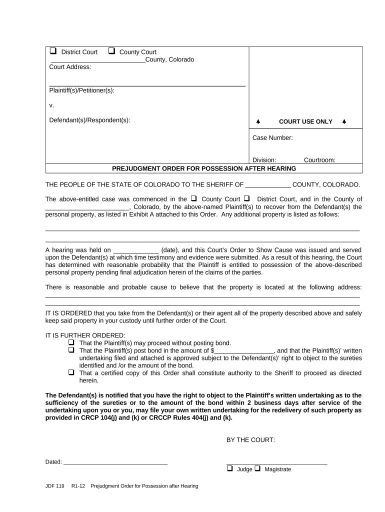 Colorado Prejudgment  Form