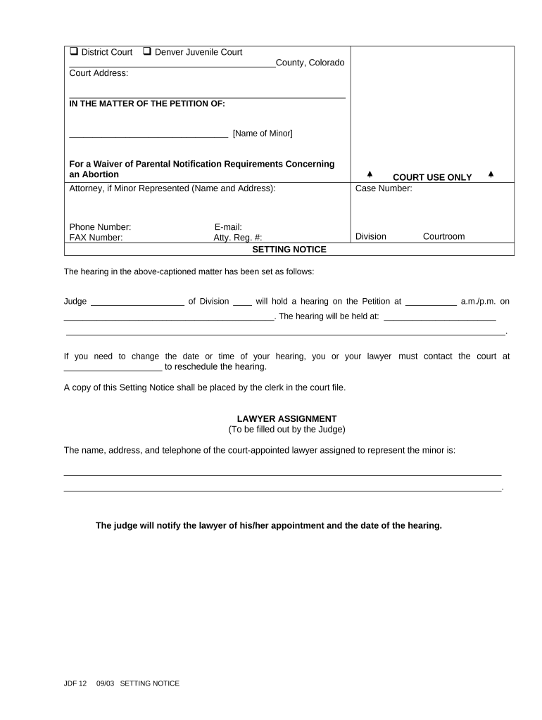 Colorado Setting  Form