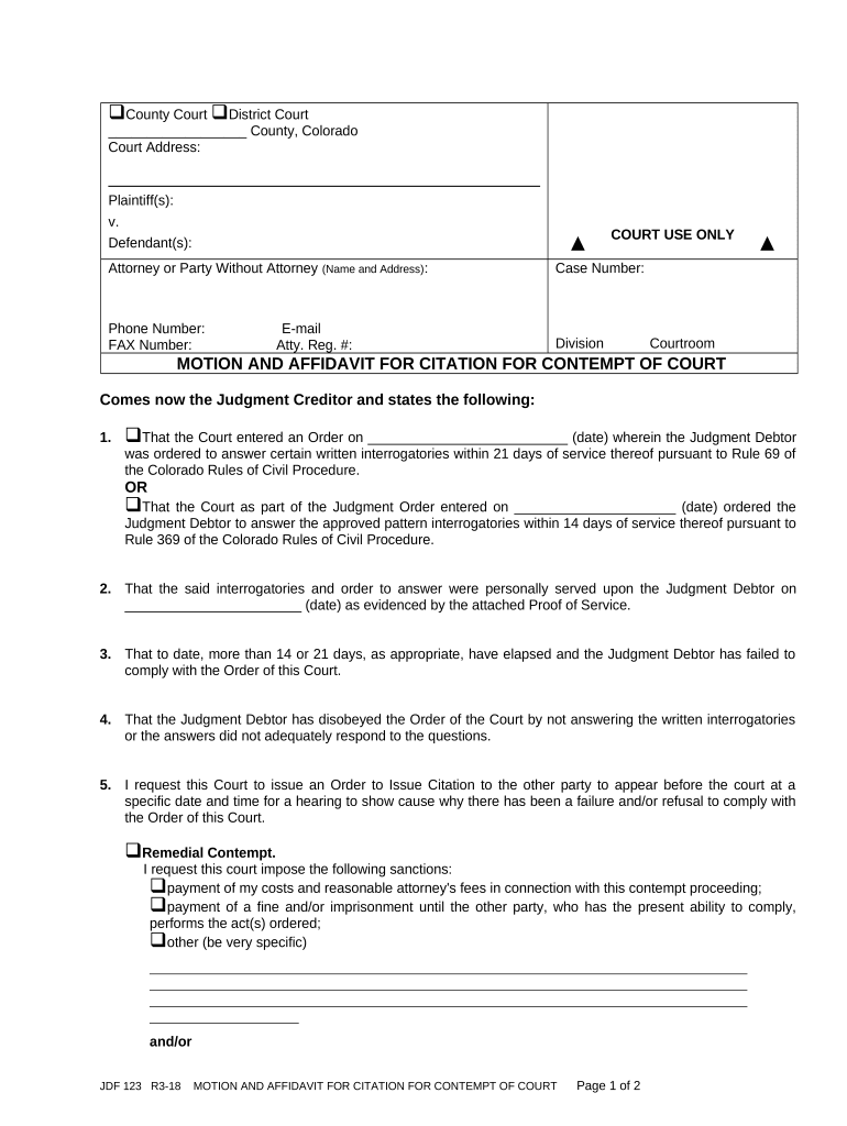 Colorado Citation Contempt  Form