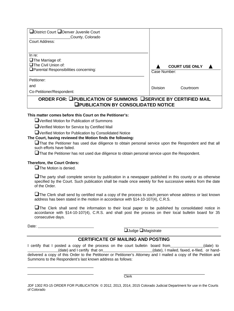 Order for Publication Colorado  Form