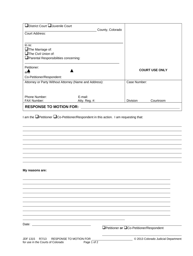 Colorado Response Motion  Form