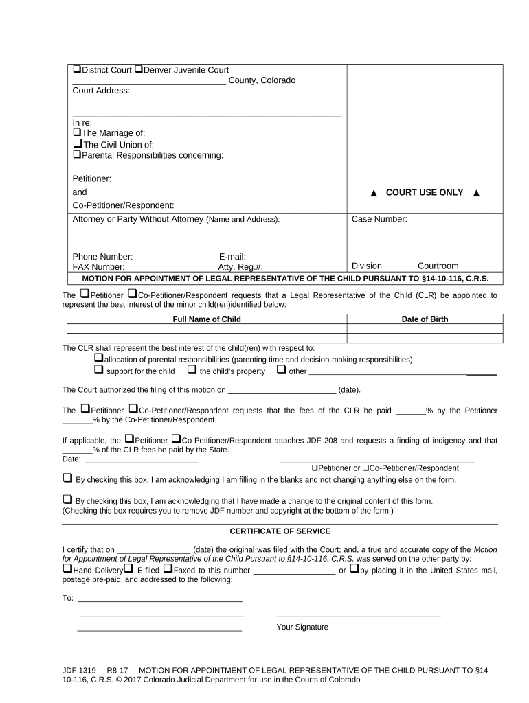 Colorado Legal Representative Child  Form