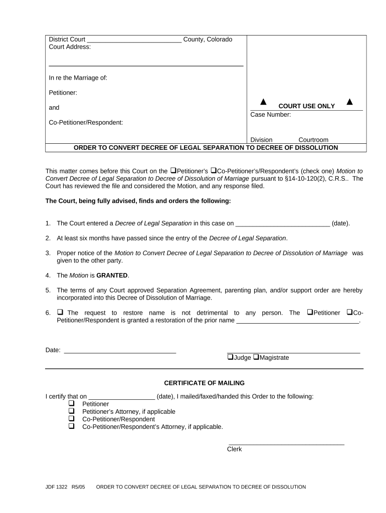 Colorado Decree Separation  Form