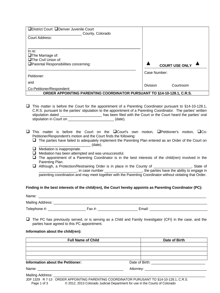 Co Order Parenting  Form