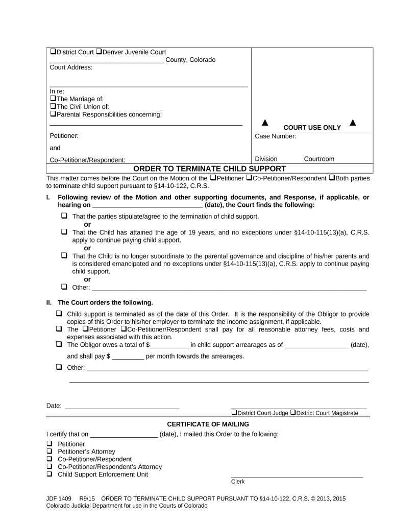 Terminate Support Order  Form