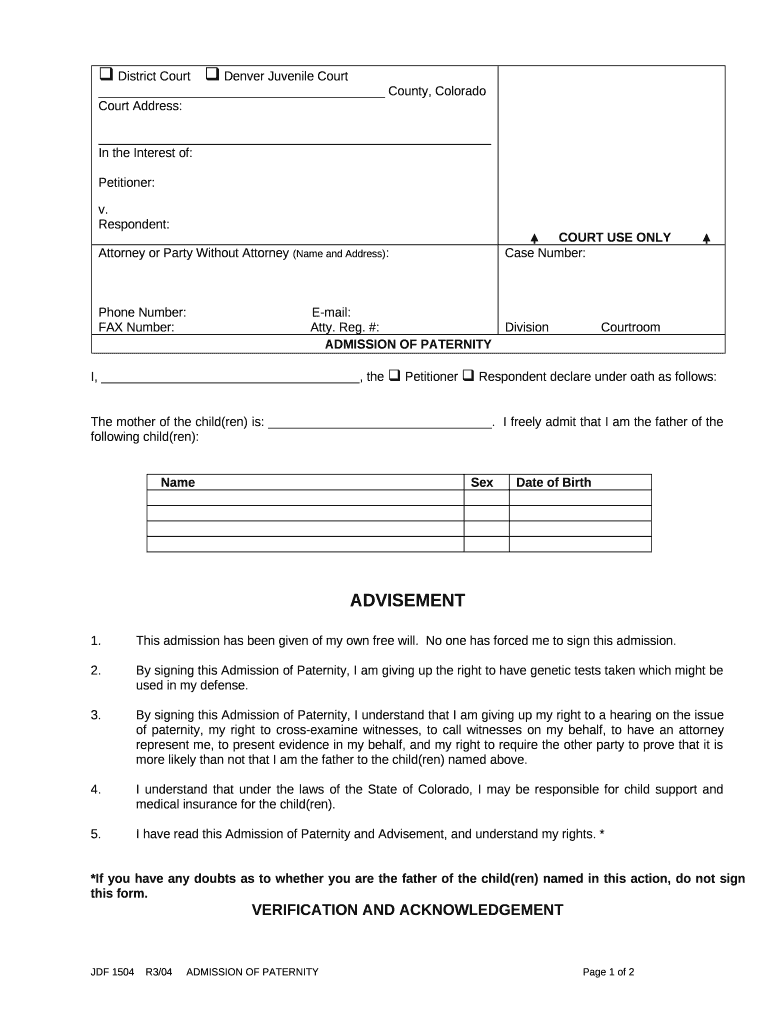 Admission Paternity  Form