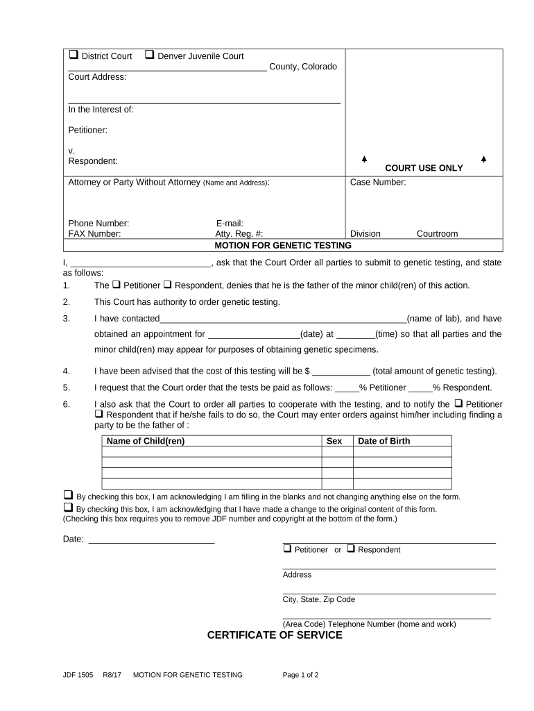 Motion for Genetic Testing Colorado  Form