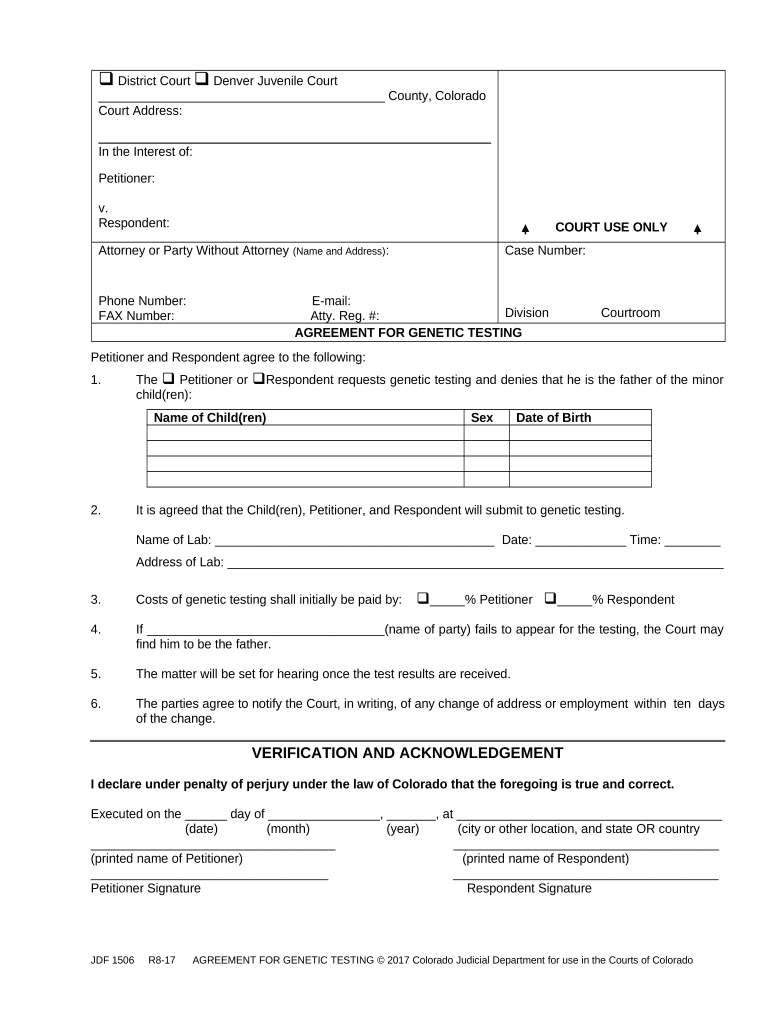 Agreement for Genetic Testing Colorado  Form