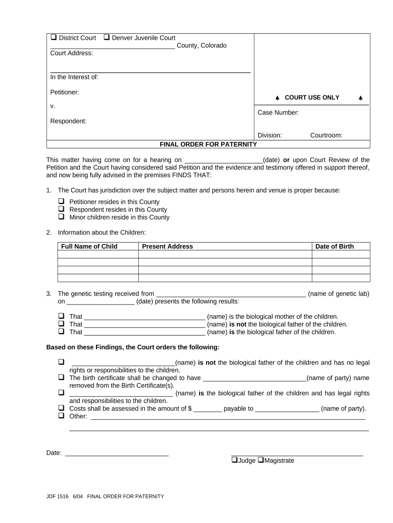 Final Order for Paternity Colorado  Form