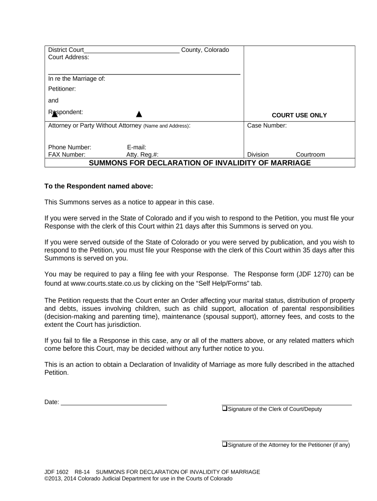 Invalidity Marriage  Form