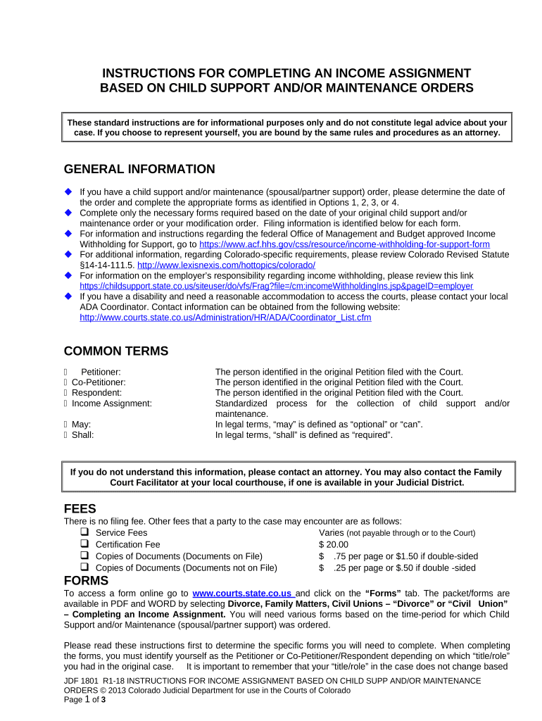 Instructions for Completing an Income Assignment Based on Child Support Andor Maintenance Orders Colorado  Form