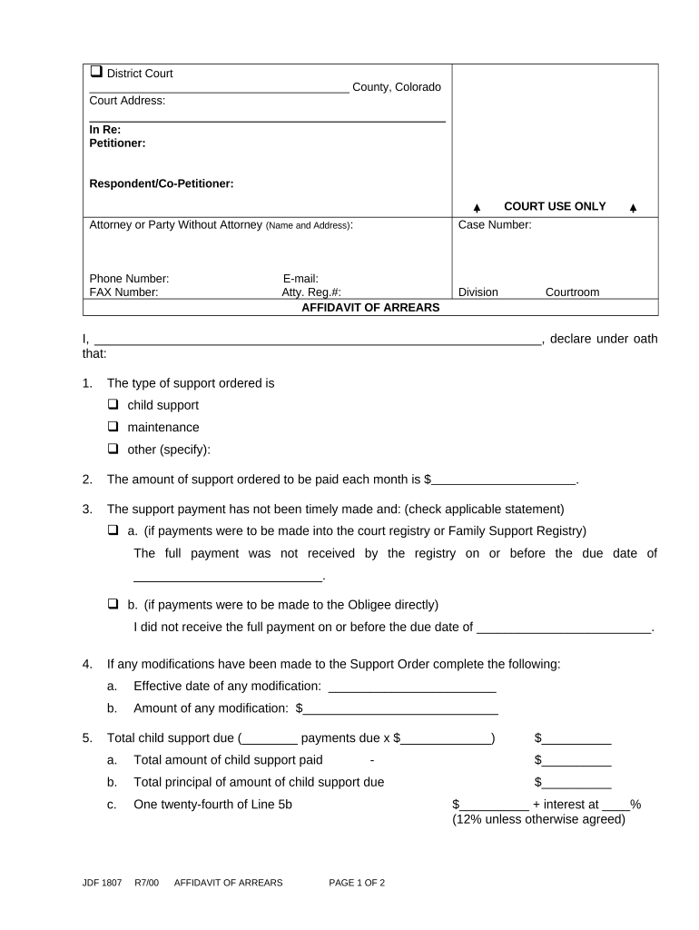 Colorado Affidavit Printable  Form