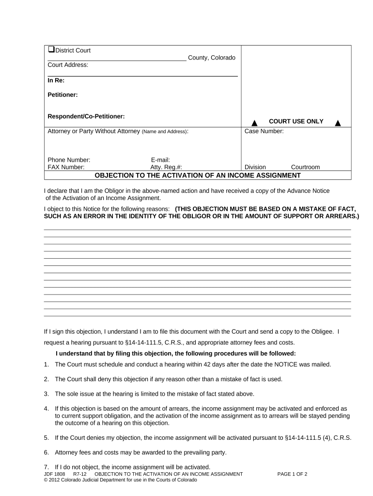 Colorado Objection  Form