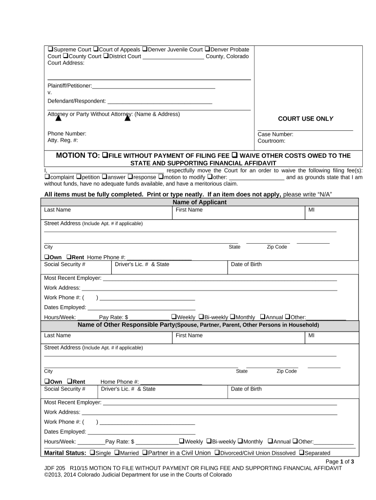 Colorado Financial Affidavit  Form
