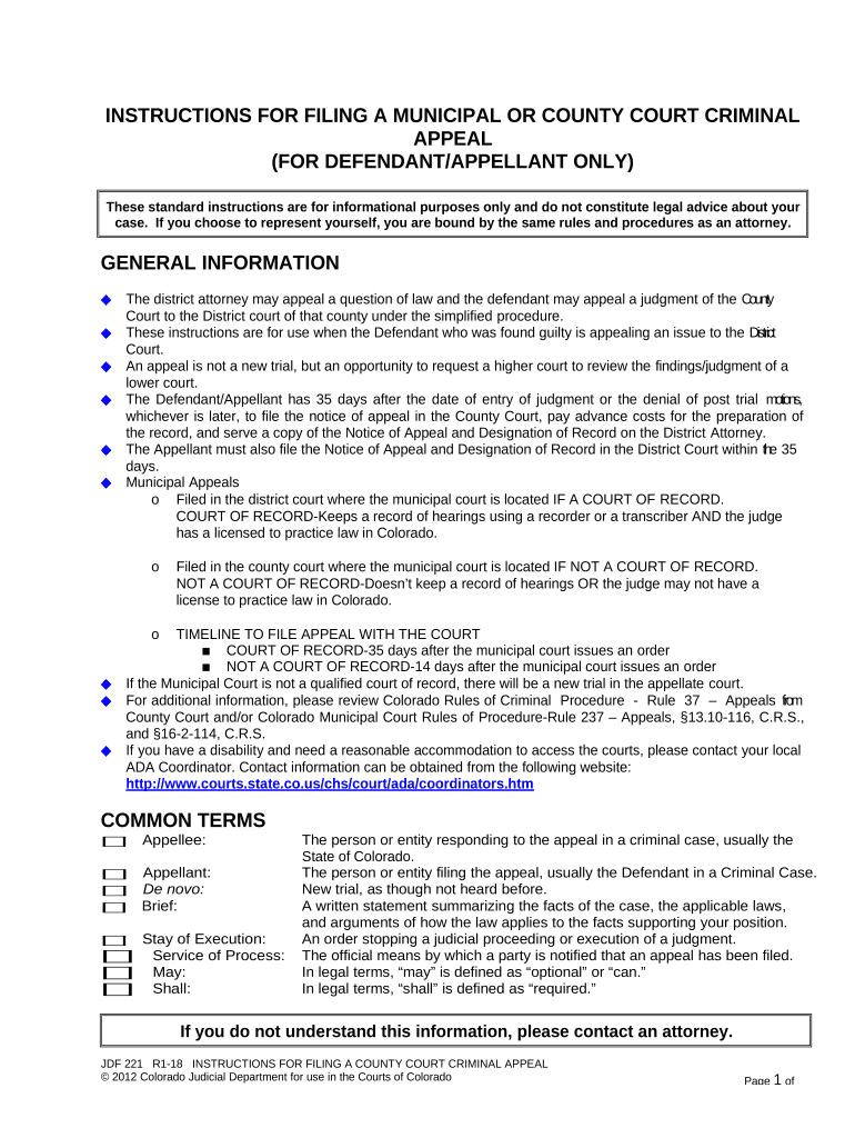 Instructions Filing Court  Form