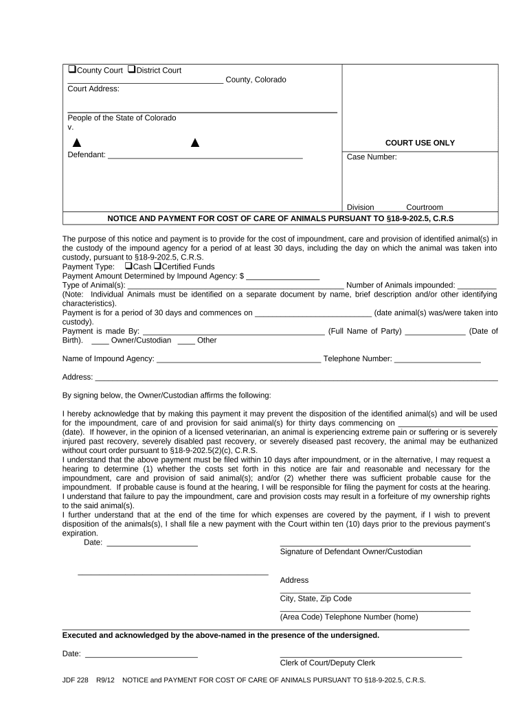 Bond Cost Colorado  Form