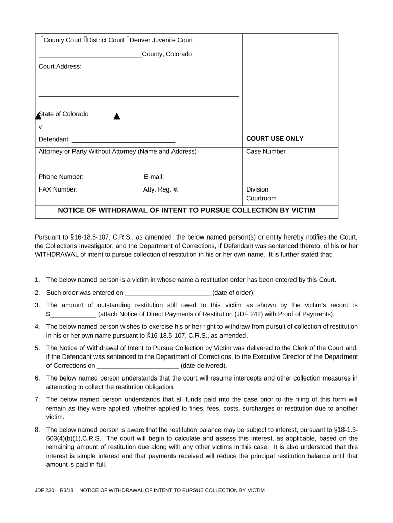 Colorado Notice Intent Form
