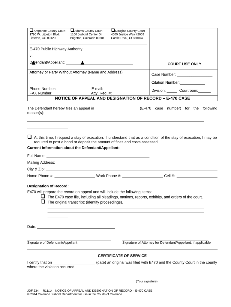 Notice Appeal Case  Form