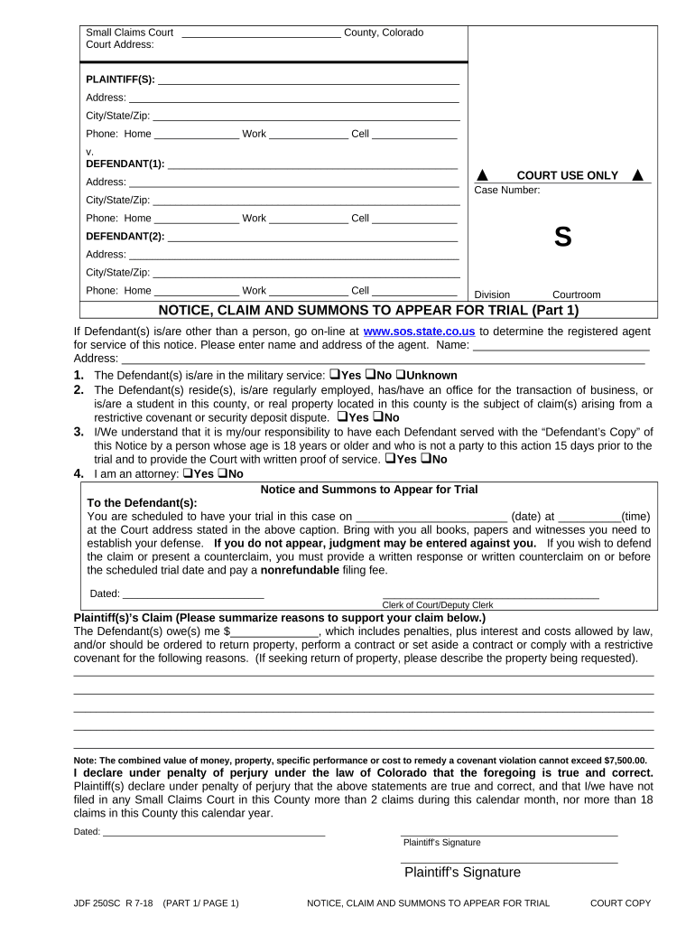 Claim Summons Form