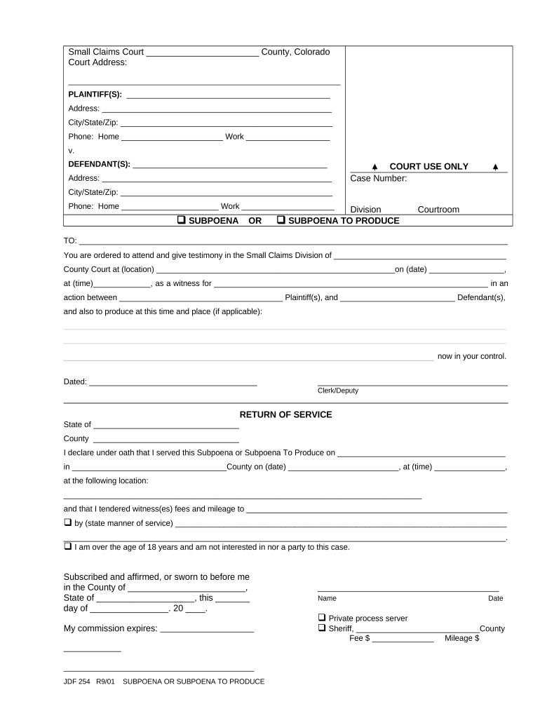 Subpoena Produce  Form