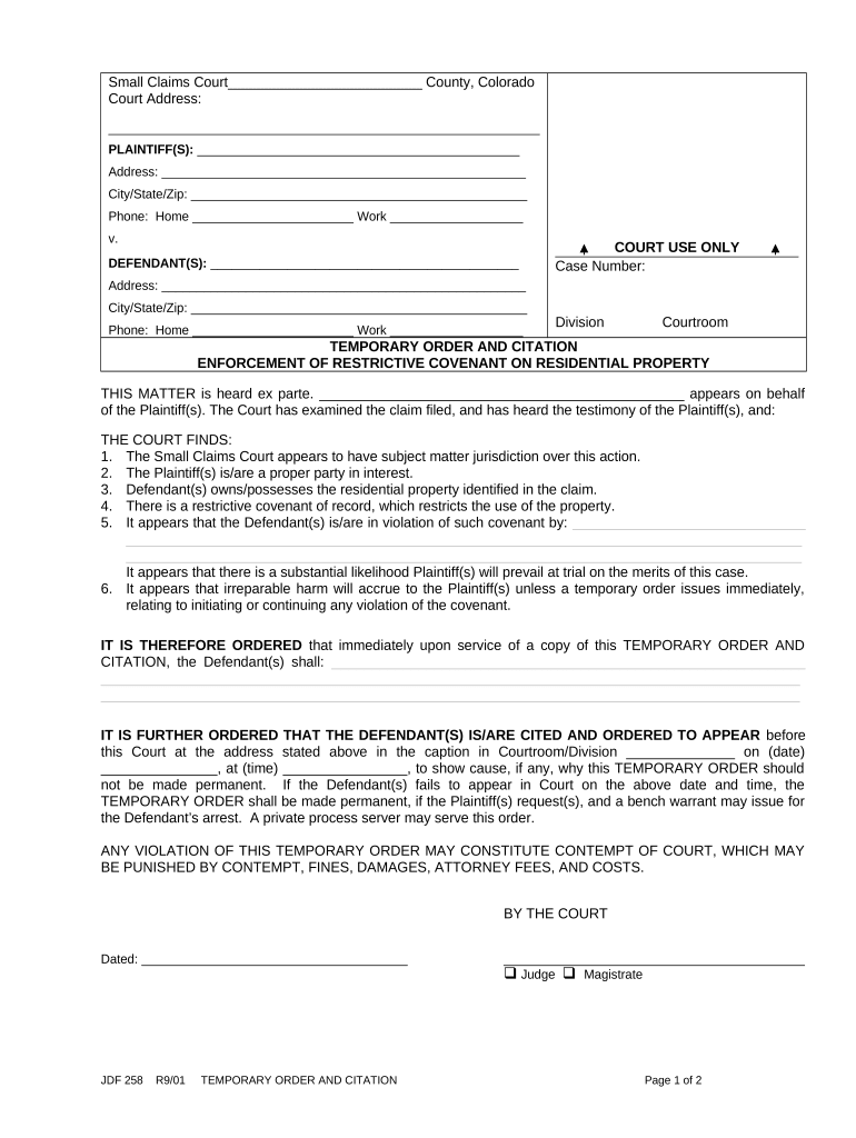 Enforcement Covenant Colorado  Form