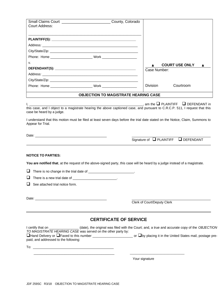 Objection Magistrate Order  Form