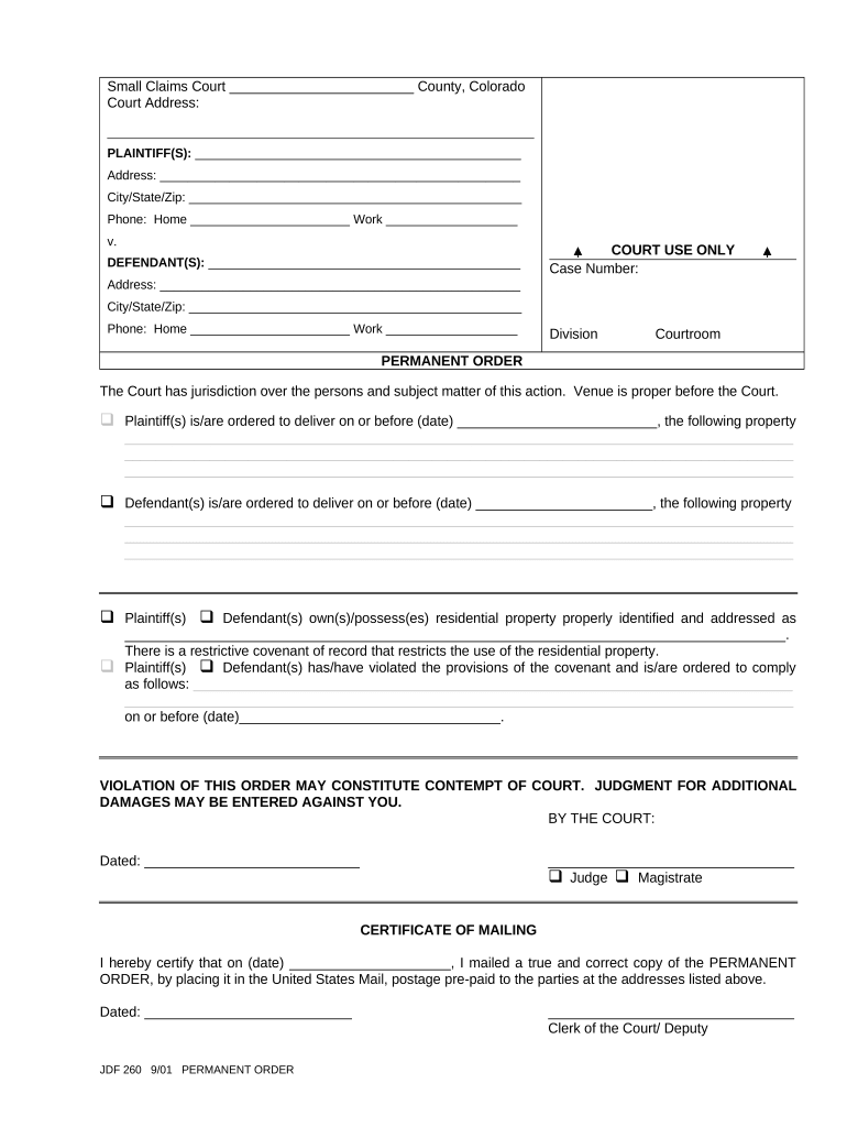 Permanent Order Colorado  Form