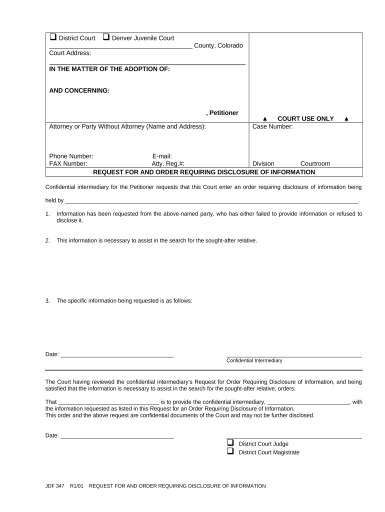 Request for Order Requiring Disclosure of Information Colorado