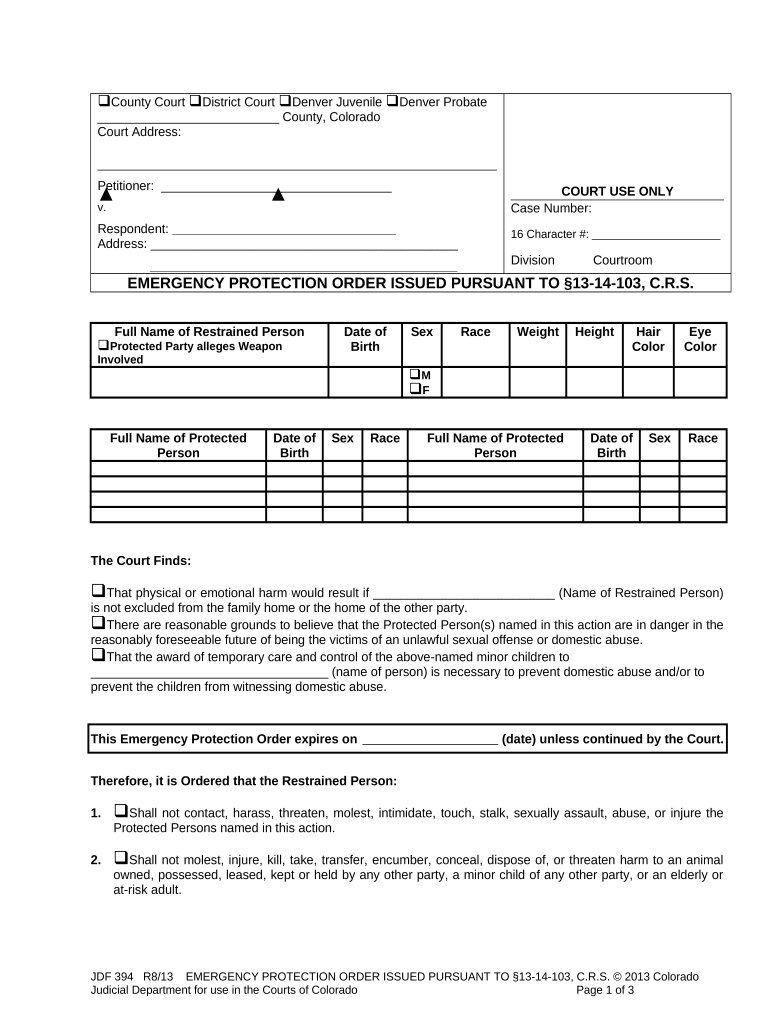 Colorado Protection Order  Form