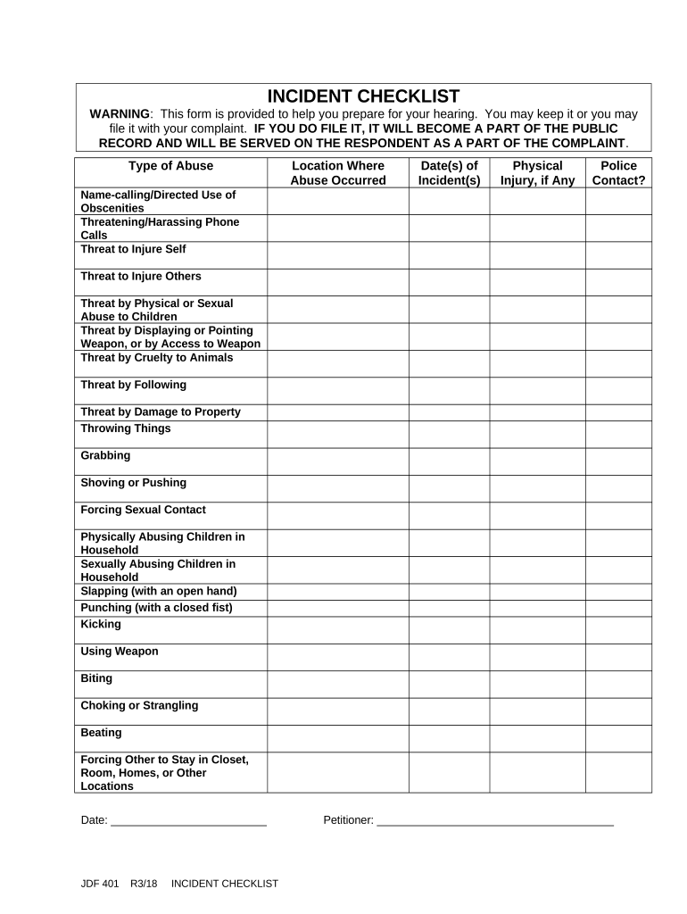 Incident Checklist Colorado  Form