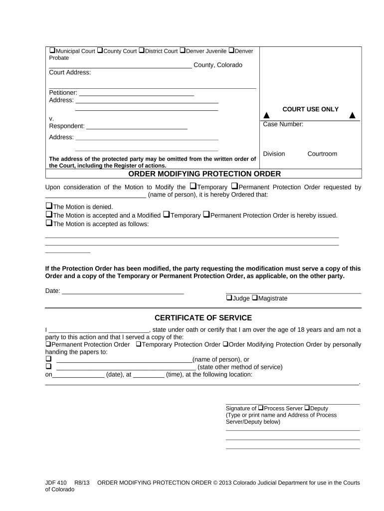 Order Protection Form Sample