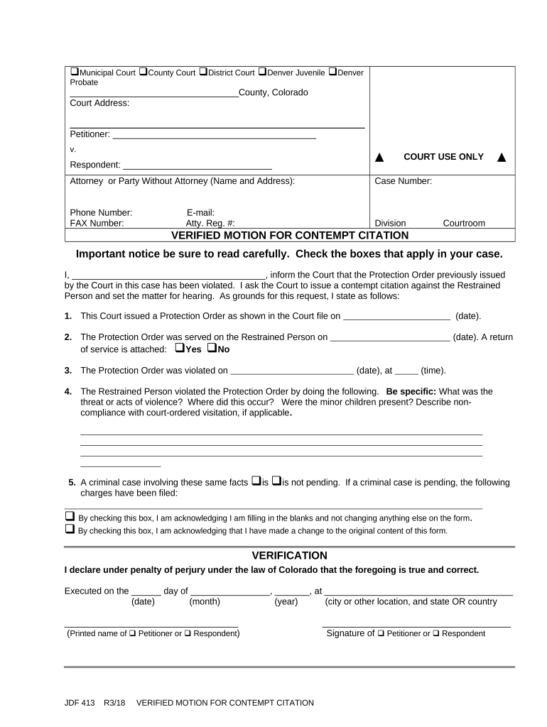 Colorado Motion Contempt  Form