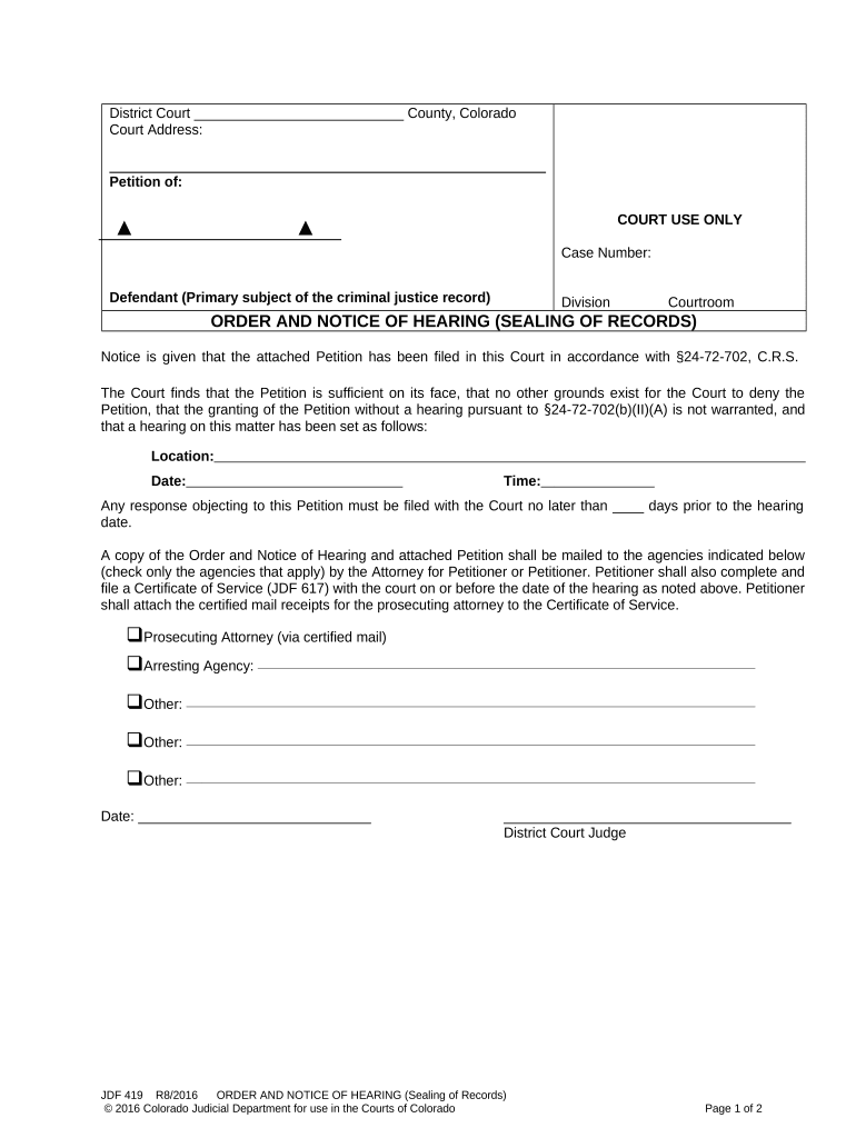 Order Notice Hearing  Form