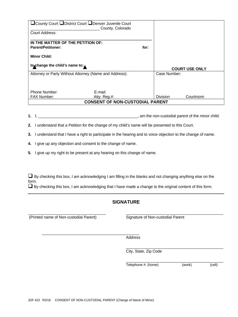 Consent of Noncustodial Parent Colorado  Form