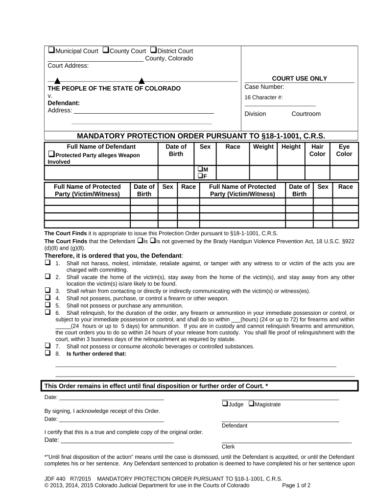 Mandatory Protection Order Colorado  Form